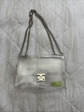 Clear PVC Shoulder Bag with Silver Chain Strap